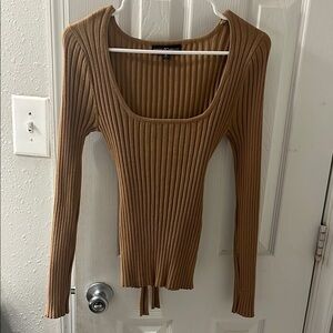 NEVER WORN Almost Famous Ribbed Tan Blouse
